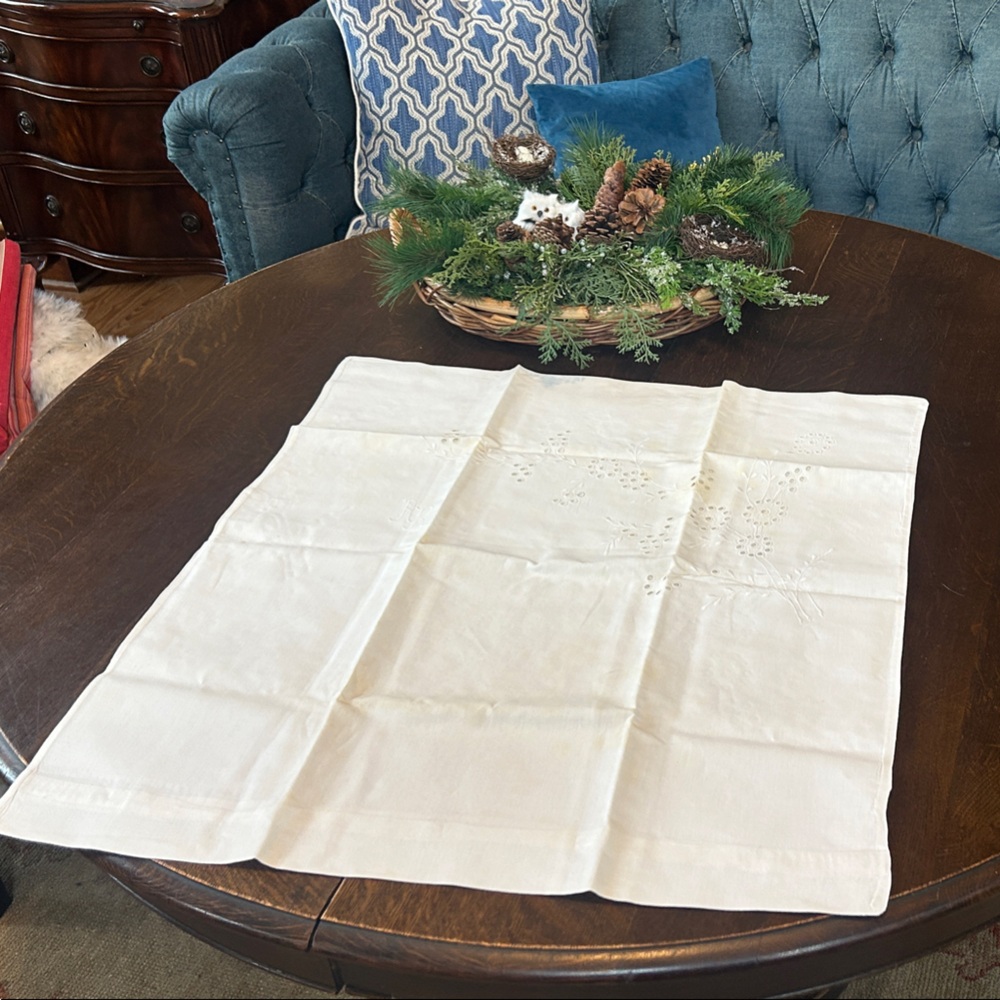 Antique eyelet White Embroidered linen pillow sham